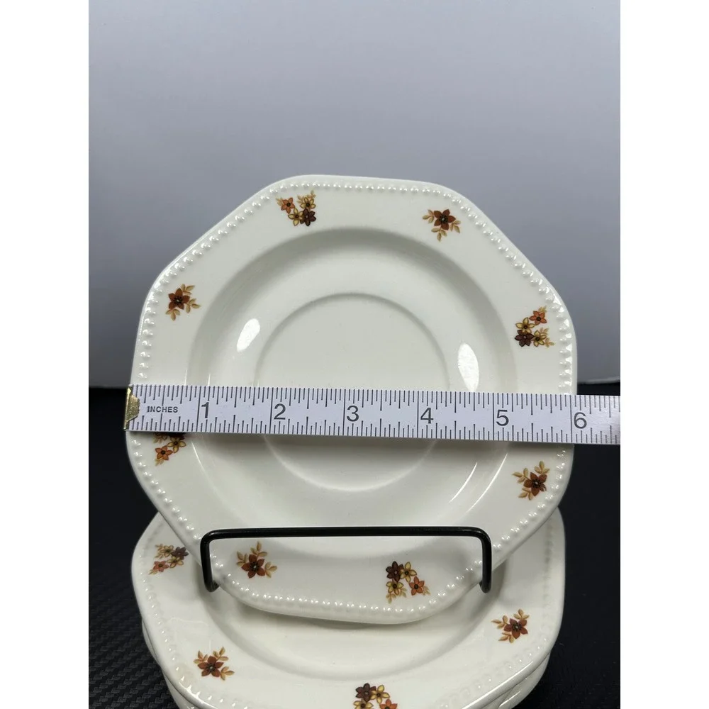 Set of 4 CorningWare Octagon‎ Bouquet Saucers Dessert Plates Floral Brown